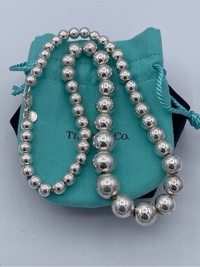 Tiffany & Co. Sterling Silver Graduated Bead Necklace 925 Ball Necklace Hardwear